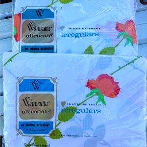 Wamsutta White Flat & Fitted Sheet with Red Rose and Green Leaves